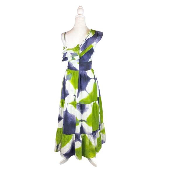Busayo Collective One Shoulder Tie Dye Tiered Maxi Dress 10 Green - Picture 6 of 10